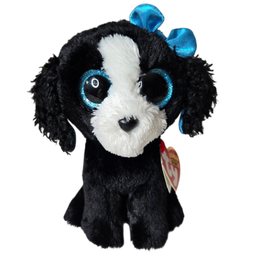 Ty Beanie Boos Tracey Boston Terrier Puppy Plush 6" NWT Blue Glitter Eyes Dog